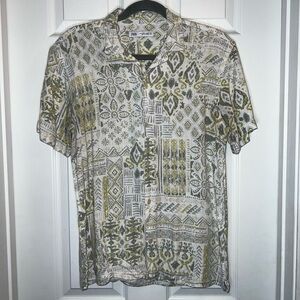 Zara Men's Geometric Print Shirt - White, Olive, & Gray